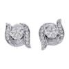 14K White Gold Round Diamond Cluster Flower & Swirl Stud Earrings 0.25 Ct.