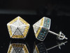 Blue & Yellow Diamond Hexagon Earrings 10K White Gold Round Pave Studs 0.60 Tcw.