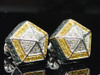 Blue & Yellow Diamond Hexagon Earrings 10K White Gold Round Pave Studs 0.60 Tcw.