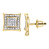 Diamond Square Kite Studs 10K Yellow Gold Round Pave Design Earrings 0.29 Tcw.