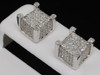 Diamond Cube Earrings 10K White Gold Mens Round Pave Square Shape Studs 0.77 Ct