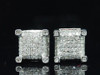 Diamond Cube Earrings 10K White Gold Mens Round Pave Square Shape Studs 0.77 Ct