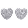 10K White Gold Diamond Heart Shape Dome Studs Ladies Puff Pave Earrings 1/2 CT.