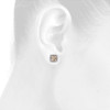 14K White Gold Brown Diamond Flower Studs Square Halo 8mm Earrings 1 CT.