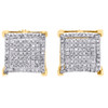 10K Yellow Gold Real Diamond Double Square Frame 9mm Earrings Pave Studs 1/2 CT.