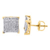 10K Yellow Gold Real Diamond Double Square Frame 9mm Earrings Pave Studs 1/2 CT.