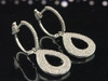 Diamond Hoop Danglers Ladies 10K White Gold Round Teardrop Earrings 0.85 Tcw.