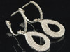 Diamond Hoop Danglers Ladies 10K White Gold Round Teardrop Earrings 0.85 Tcw.