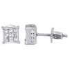 14K White Gold Princess & Round Diamond 3D Cube Stud 4 Prong Earrings 0.50 Ct.