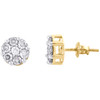 Diamond Flower Stud Earrings 14K Yellow Gold Round Cut Pave Design 1.05 Tcw.