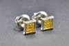 Yellow Diamond Studs 10K White Gold 0.05 CT Pave Kite Shaped Mini Earrings