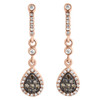 Brown Diamond Earrings Ladies Rose Gold Round Pave Teardrop Danglers 0.50 Tcw.