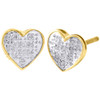 10K Yellow Gold Diamond Heart Studs Ladies Mini 7.65mm Earrings Pave Set 0.05 Ct