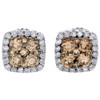 14K White Gold Brown Diamond Flower Studs Square Halo 6.75mm Earrings 0.50 CT.