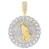 10K Yellow Gold Diamond Miami Cuban Link Praying Hands Medallion Pendant 0.85 Ct