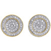 10K Yellow Gold Diamond 3D Studs Round Cut Pave Circle Cube Earrings 0.69 CT.