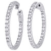 10K White Gold Diamond In & Out Hoops Round Hinged Earrings 1.25" Long 3 CT.