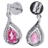 Diamond Teardrop Created Pink Sapphire Dangle Earrings 10K White Gold 3.20 Tcw