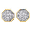 Diamond Octagon Earrings 10K Yellow Gold Round Cut Pave Design Studs 0.42 Tcw.