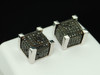 Black Diamond Cube Earrings Mens 10K White Gold Round Cut 3D Design Studs 1 Tcw.