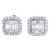 14K White Gold Round & Baguette Diamond Halo Stud 7.50mm Unisex Earrings 1/2 CT.