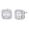 14K White Gold Round & Baguette Diamond Halo Stud 7.50mm Unisex Earrings 1/2 CT.