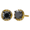 10K Yellow Gold Black & Yellow Diamond Studs Halo Jacket 7MM Earrings 1.38 Ct.