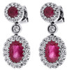 Diamond Red Ruby Earrings Ladies 14K White Gold Oval Design Danglers 1.81 Tcw.