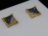 Blue Diamond Square Earrings .925 Sterling Silver Round Pave Studs 0.10 Ct.