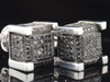 Black Diamond Cube Earrings .925 Sterling Silver Round Pave Studs 0.75 Ct.