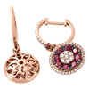 18K Rose Gold Red Ruby & Diamond Flower Cluster Halo Dangler Earrings 1.87 Tcw.