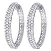 Diamond 3 Row Earrings Ladies 14K White Gold Round Pave Fashion Hoops 4.17 Tcw.