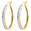 10K Yellow Gold Ladies Round Diamond Hoops Hinged Earrings 0.95" Long 0.17 Ct.