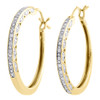 10K Yellow Gold Ladies Round Diamond Hoops Hinged Earrings 0.95" Long 0.17 Ct.