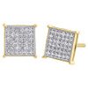 10K Yellow Gold Pave Diamond Square Studs Small 8.25mm 4 Prong Earrings 0.20 Ct.