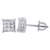 14K White Gold Princess Diamond 3D Studs 4 Prong 6.25mm Square Earrings 0.75 Ct.