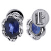 Diamond Oval Created Blue Sapphire Stud Earrings Ladies 10K White Gold 2.50 Tcw