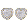 10K Yellow Gold Real Diamond Heart Shape Studs 3D Double Frame Puff Earrings 1/2 CT.