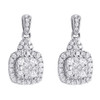 Diamond Square Design Earrings 14K White Gold Princess Round Danglers 0.47 Tcw.