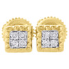 10K Yellow Gold Genuine Diamond Stud Fluted Design Square 5.20mm Earrings 1/10Ct