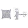 Diamond 3D Kite Shape 4-Prong Earrings Sterling Silver 10.50mm Pave Studs 1/4 CT