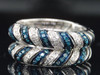 10K LADIES WHITE GOLD .50 CT BLUE & WHITE DIAMOND HUGGIES HOOPS EARRING STUDS