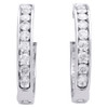 10k White Gold Real Diamond One Row Channel Set 1.10" Huggie Hoop Earrings 2 CT.