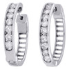 10k White Gold Real Diamond One Row Channel Set 1.10" Huggie Hoop Earrings 2 CT.