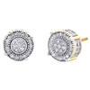 10K Yellow Gold Round Cut Diamond 3D Circle 4 Prong Pave Studs Earrings 0.75 CT.