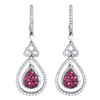 Red Ruby & Diamond Dangle Earrings 14K White Gold Teardrop Design 2.62 Tcw.