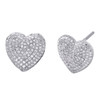 10K White Gold Diamond Heart Shape Dome Studs Ladies Puff Pave Earrings 3/4 CT.