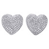 10K White Gold Diamond Heart Shape Dome Studs Ladies Puff Pave Earrings 3/4 CT.