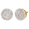 10K Yellow Gold Real Diamond Circel Tier Halo Frame Studs Pave Earring 1.14 CT.