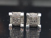 Black Diamond 3D Cube Studs 10K White Gold Round Pave Square Earrings 3/4 Tcw.